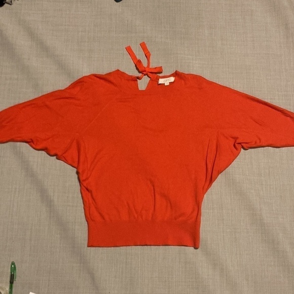 XS loft red . sweater . batwing . tie neck Ann Taylor loft collection - Picture 2 of 7